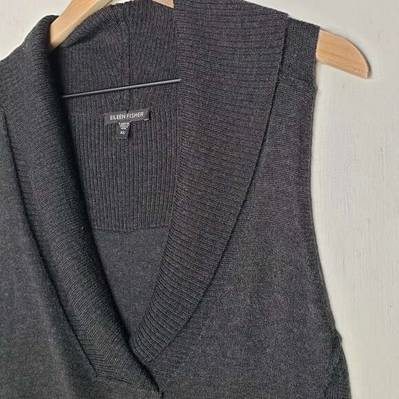 Eileen Fisher‎ Merino Cowl Neck Sweater XS Charcoal Grey Sleeveless Tunic - Picture 2 of 6